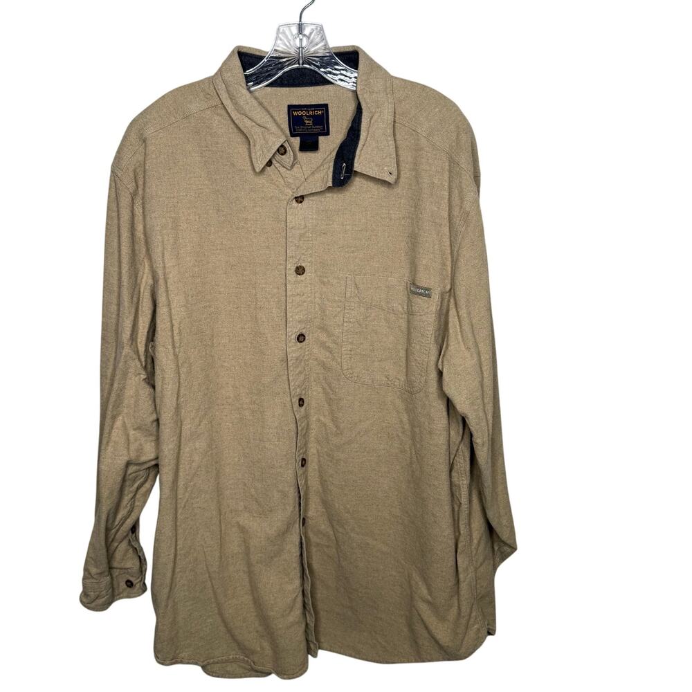 Woolrich Men’s 2XL Tan Button Front Shirt‎ Outdoor Flannel Casual Long Sleeve